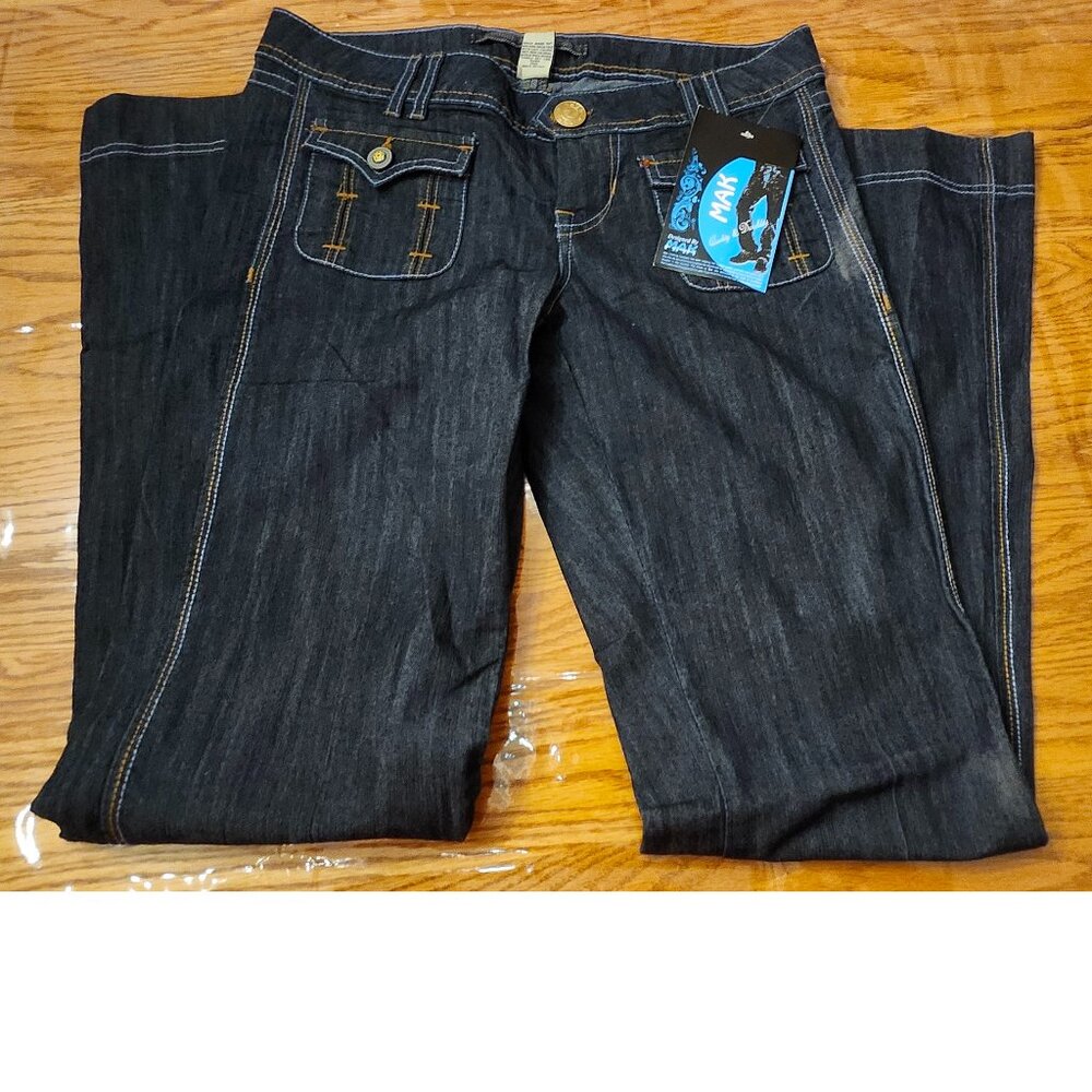 NEW Women's Tyte Jeans "MAK for all Mankind" Dark Blue Wide Bottom Stretch Sz 9